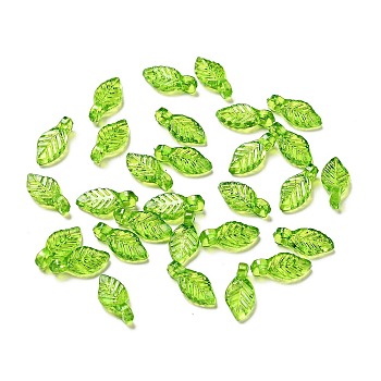 Transparent Acrylic Charms, Leaf Charm, Lawn Green, 10.5x5x3.5mm, Hole: 1.4mm