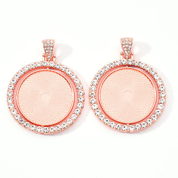 Alloy Pendant Cabochon Settings, with Crystal Rhinestone, Cadmium Free & Lead Free, Double-sided Tray, Flat Round, Rose Gold, Tray: 30mm, 44.5x43x3mm, Hole: 9.5x5mm