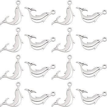 Unicraftale 201 Stainless Steel Laser Cut Pendants, Dolphin, Stainless Steel Color, 16x14x1mm, Hole: 1.5mm, 40pcs/box