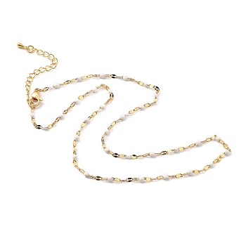 304 Stainless Steel Link Chain Necklaces, with Enamel and Lobster Claw Clasps, Golden, White, 15.75 inch(40cm)