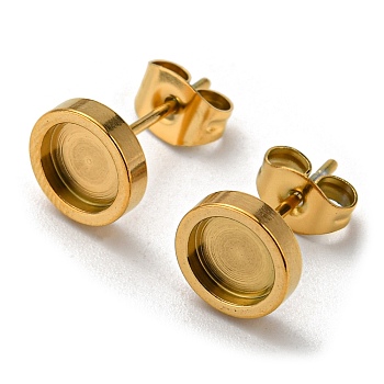 Ion Plating(IP) 304 Stainless Steel Stud Earring Settings, Flat Round, Golden, 8x2mm, Tray: 6mm, Pin: 0.7mm