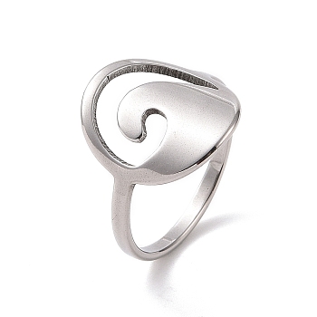 201 Stainless Steel Oval with Wave Finger Ring, Hollow Wide Ring for Women, Stainless Steel Color, US Size 6 1/2(16.9mm)