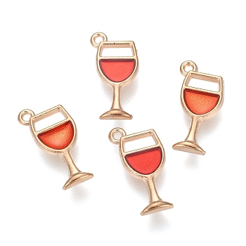 Alloy Enamel Pendants, Wine Glass, Light Gold, Red, 20x8x2mm, Hole: 1mm