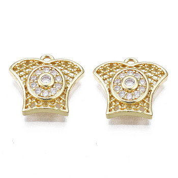 Brass Micro Pave Clear Cubic Zirconia Charms, Fish tail, Real 18K Gold Plated, 13x14x4.5mm, Hole: 1.2mm