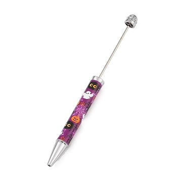 Halloween Theme Plastic Ball-Point Pen, Iron Pole Beadable Pen, for DIY Personalized Pen with Jewelry Beads, Medium Violet Red, 150x11mm, Pin: 2mm