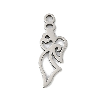 201 Stainless Steel Pendants, Angel Charms, Stainless Steel Color, 18x6.5x1mm, Hole: 1.4mm