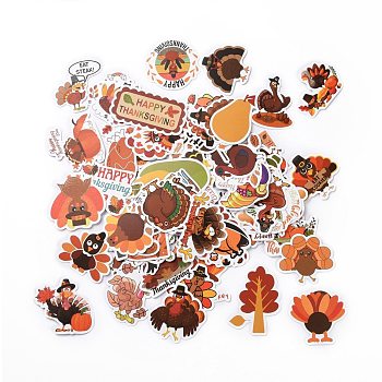 Thanksgiving Theme Cartoon Paper Stickers Set, Adhesive Label Stickers, for Water Bottles, Laptop, Luggage, Cup, Computer, Mobile Phone, Skateboard, Guitar Stickers, Turkey & Pear & Bread, Mixed Color, 38~75x40~75x0.3mm