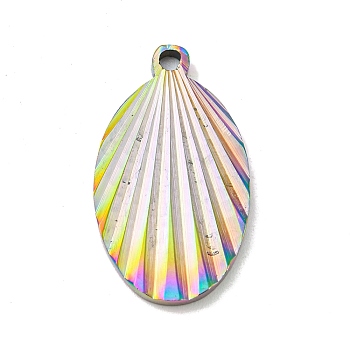Ion Plating(IP) 304 Stainless Steel Pendants, Oval Charm, Rainbow Color, 22.5x13x1.9mm, Hole: 1.6mm