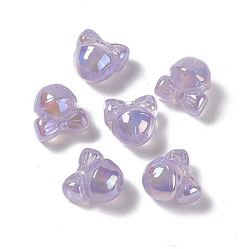 UV Plating Rainbow Iridescent Acrylic Beads, Bell Shape with Bowknot, Medium Purple, 17x17.5x14mm, Hole: 3.5mm