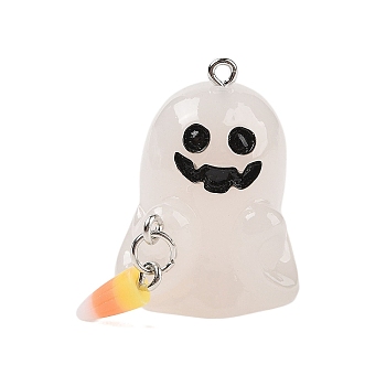 Halloween Theme Luminous Resin Pendants, Glow in the Dark, Ghost, 30.5x24.5x21mm, Hole: 1.8mm