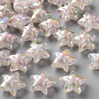 Transparent Acrylic Beads, Bead in Bead, AB Color, Star, WhiteSmoke, 15.5x16x9.5mm, Hole: 3mm, about 569pcs/500g