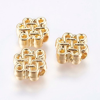 Alloy Beads, Real 18K Gold Plated, Chinese Knot, Golden, 9.5x11.5x4mm, Hole: 2.5mm