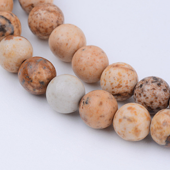 Natural Picture Jasper Beads Strands, Round, 6~6.5mm, Hole: 1mm, about 63pcs/strand, 15.5 inch