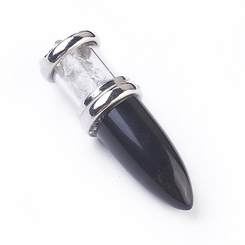 Natural Obsidian Big Pendants, with Platinum Tone Brass Findings, Bullet, 50~53x16~17mm, Hole: 5x7~8mm