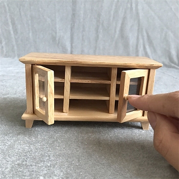 1:12 Dollhouse DIY Miniature Furniture Wood Color/White Double Door TV Cabinet Storage, BurlyWood, 121x45x61mm.