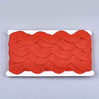 Polyester Ribbons, Wave Shape, Red, 38~40mm, 10yard/card
