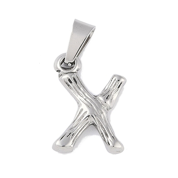 Non-Tarnish 304 Stainless Steel Pendants, Bamboo Style, Stainless Steel Color, Letter.X, 19x14x3mm, Hole: 3x7mm