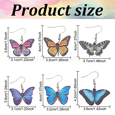 6 Pairs 6 Style Acrylic Butterfly Dangle Earrings(EJEW-AN0001-07)-2
