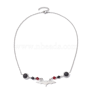 201 Stainless Steel Bat Pendant Necklaces(NJEW-TA00155)-4