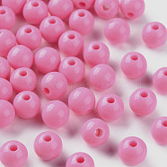 Opaque Acrylic Beads, Round, Hot Pink, 8x7mm, Hole: 2mm(X-MACR-S370-C8mm-A02)