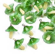 Plastic Pendants, with Acrylic and Golden Plated Brass Loops, Mushroom, Sea Green, 18x15mm, Hole: 1.5mm(KY-N015-118A-02)