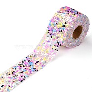 Polyester Elastic Sequin Ribbons, with Bling Paillette, Medium Orchid, 2-3/8 inch(60mm), 10 yards(9.14m)/roll(OCOR-L045-A10)