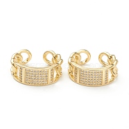 Brass Micro Pave Clear Cubic Zirconia Cuff Rings, Open Rings, Long-Lasting Plated, Real 18K Gold Plated, 7~8mm, Inner Diameter: 18mm(ZIRC-M117-04G)