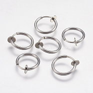 304 Stainless Steel Retractable Clip-on Hoop Earrings, Hypoallergenic Earrings, For Non-pierced Ears, with Spring Findings, Stainless Steel Color, 13x4.5mm, Inner Diameter: 10mm(STAS-I097-078P)