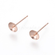 304 Stainless Steel Stud Earring Findings, Rose Gold, 14x6mm, Pin: 0.8mm(STAS-H436-25RG-6mm)