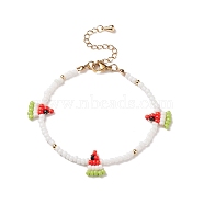 Glass Seed Braided Watermelon Charms Bracelet for Women, Green Yellow, 7-5/8 inch(19.5cm), Pendants: 14x11x3mm(BJEW-TA00140-02)