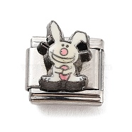 Rabbit 304 Stainless Steel Enamel Connector Charms, DIY Handmade Module Bracelet Accessories, Stainless Steel Color, White, 10x9x6.5mm(STAS-L023-006F)