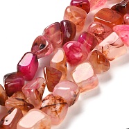 Natural Dragon Veins Agate Beads Strands, Dyed & Heated, Nuggets, Tumbled Stone, Cerise, 11~14.5x10.5~14x9.5~12.5mm, Hole: 1.6mm, about 36~38pcs/strand, 14.96''(38cm)(G-NH0018-B02-01)