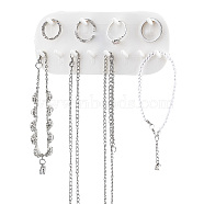 12-Hook Mini HIPS & PVC Wall-Mounted Jewelry Hanging Display Rack, Jewelry Adhesive Organizer Holder for Hanging Necklaces, Rings, Bracelets, Earrings, White, 60.3x14x1.5cm(FIND-WH0145-64)