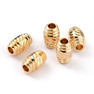Brass Spacer Beads, Long-Lasting Plated, Textured Barrel, Real 24K Gold Plated, 5.5x3.5mm, Hole: 1.5mm(KK-O133-208-G)