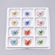 Handmade Lampwork Pendants, Inner Flower, Butterfly, Mixed Color, 37~42x41~46x13~15mm, Hole: 7mm, Box Size: 20x19.5x1.3cm, about 12pcs/box(LAMP-S189-06-B)