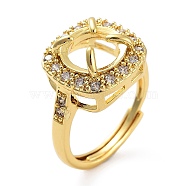 Rack Plating Square Brass Micro Pave Cubic Zirconia Adjustable Ring Components, 4 Claw Prong Ring Settings, Long-Lasting Plated, Golden, Tray: 8mm, Inner Diameter: 18mm(KK-Q819-11G)