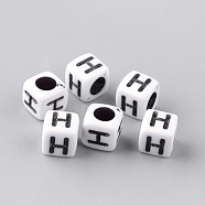 Opaque Acrylic Beads, Horizontal Hole, Letter Style, Cube, Letter.H, 6x6x6mm, Hole: 3mm, about 300pcs/50g(X-SACR-Q188-02H)