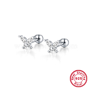 Rhodium Plated 925 Sterling Silver Micro Pave Cubic Zirconia Stud Earrings, Butterfly, Platinum, 11mm(EZ7349-1)