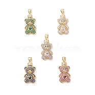 Brass Micro Pave Cubic Zirconia Pendants, Real 16K Gold Plated, Bear Charms, Mixed Color, 25x12.5x5mm, Hole: 5x3.5mm.(KK-M240-09)
