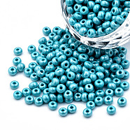 6/0 Czech Opaque Glass Seed Beads, Lustered, Round, Sky Blue, 4x3mm, Hole: 1.2mm, about 500g/bag(SEED-N004-003D-16)