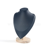 Bust PU Leather & Wooden Necklace Display Stands, Black, 25x16x10.5cm(NDIS-WH0020-02B-02)