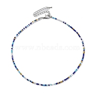 Glass Beaded Necklace, with Alloy Clasps, Deep Sky Blue, 16.10 inch(40.9cm)(NJEW-Z029-05D)