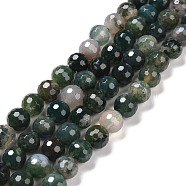 Natural Moss Agate Beads Strands, Faceted(128 Facets), Round, 8mm, Hole: 1.2mm, about 47pcs/strand, 14.96''(38cm)(G-E571-21B)