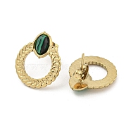 Real 18K Gold Plated 304 Stainless Steel Ring Stud Earrings, with Synthetic Malachite, 18.5x15.5mm(EJEW-Z041-01A)