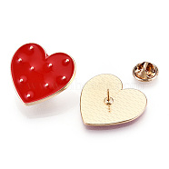 Alloy Brooches, Enamel Pin, with Brass Butterfly Clutches, Heart, Light Gold, Red, 28x29x2mm, Pin: 1mm(JEWB-S011-058)