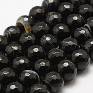 Faceted Natural Striped Agate/Banded Agate Beads Strands, Round, Dyed & Heated, Black, 6mm, Hole: 1mm, about 60pcs/strand, 14.76~14.96 inch(37.5~38cm)(X-G-F447-6mm-H05)