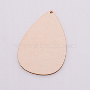 Unfinished Blank Wood Pendants, for DIY Jewelry Making, Teardrop, BurlyWood, 59.5x40x2.5mm, Hole: 2mm(WOOD-WH0104-25C)