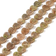 Natural Unakite Beads Strands, Heart, 10x10.5x3mm, Hole: 0.7mm, about 41~42pcs/strand, 15.55''~15.94''(39.5~40.5cm)(G-K362-H01-01)