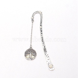 Luminous Zinc Alloy Bookmarks, Flat Round with Tree of Life, Antique Silver, 123mm(AJEW-WH0237-33AS)
