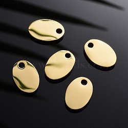 Vacuum Plating 304 Stainless Steel Pendants, Manual Polishing, Blank Stamping Tags, Oval, Golden, 13x9x1.8mm, Hole: 1.3mm(STAS-I140-21B-G)